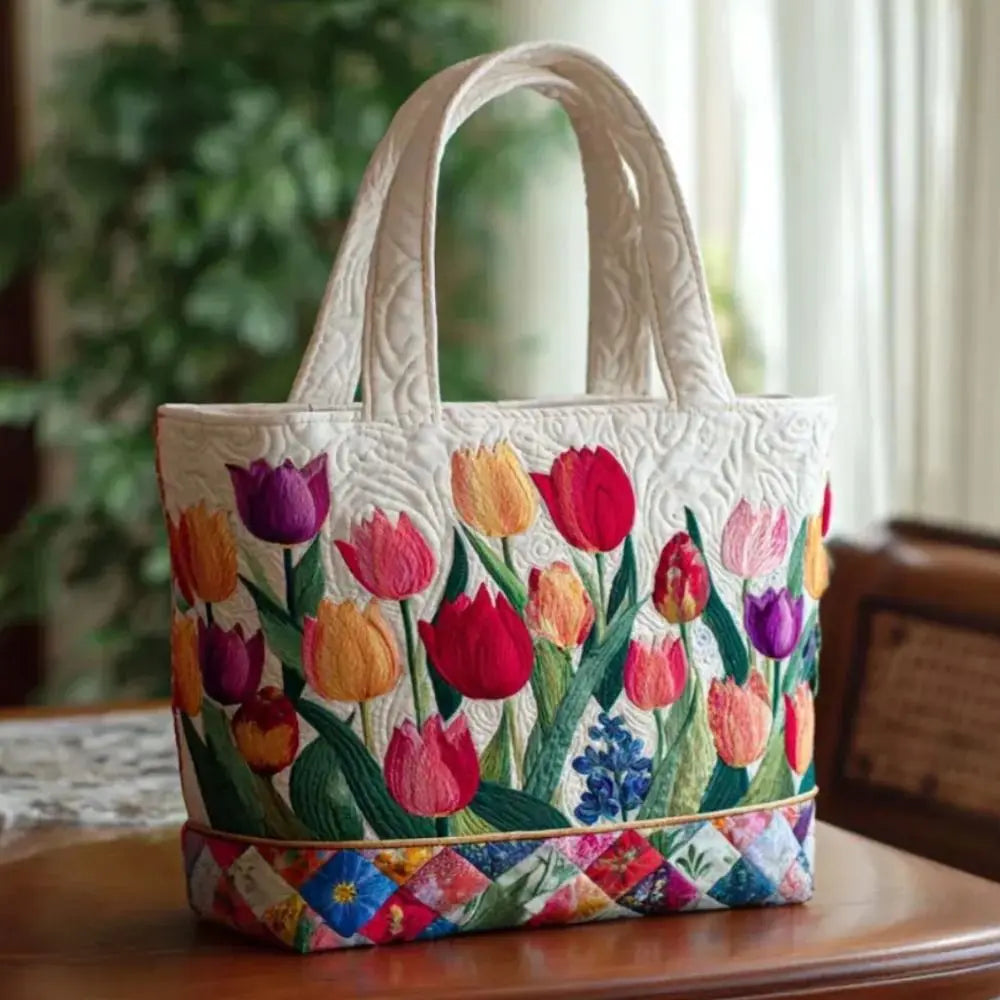 Quilted-Look Canvas Tote Bag | Floral & Animal Designs