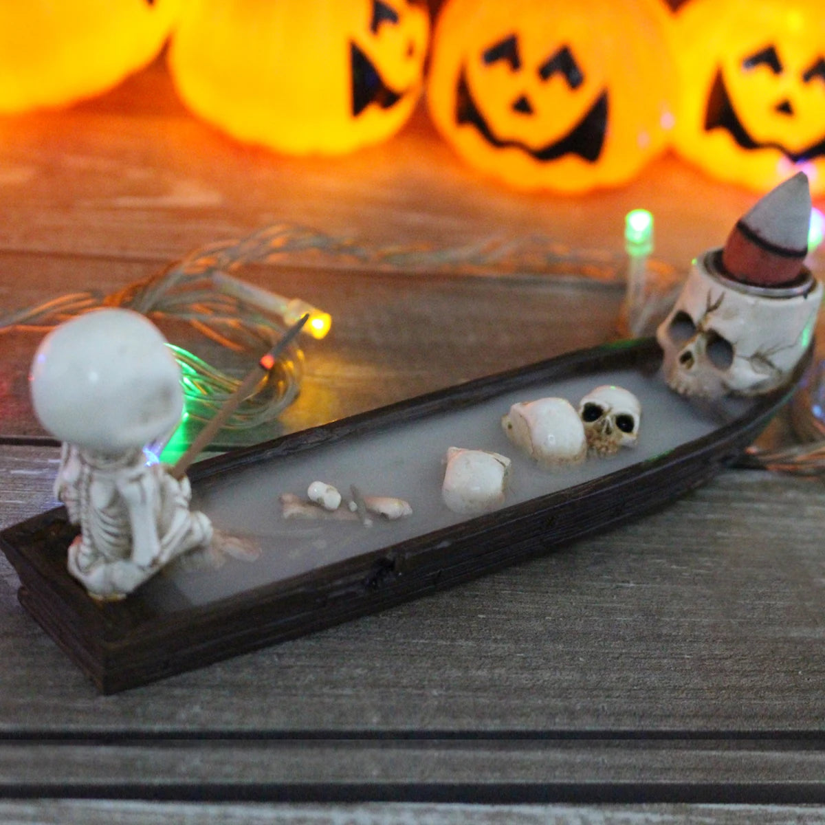 Skeleton Aromatherapy Canoe | Halloween Incense Holder | Spooky Resin Home Decor