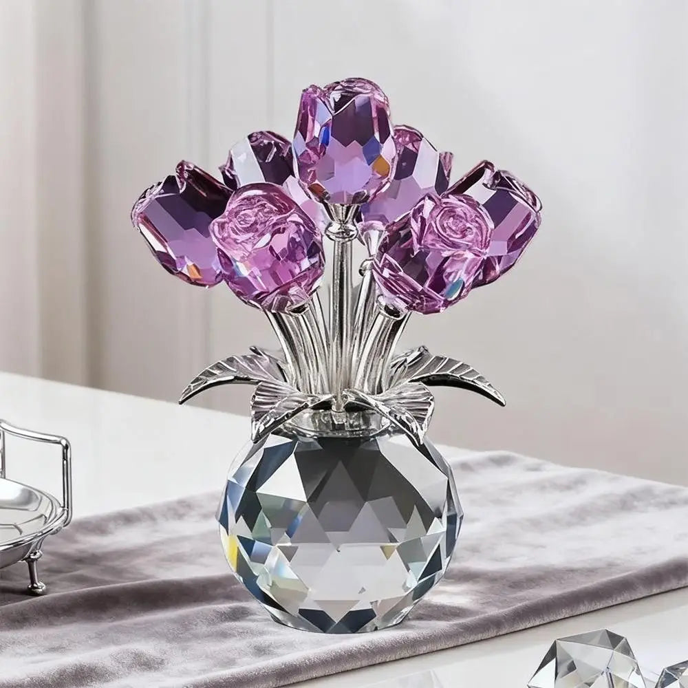Crystal Rose Bouquet Sculpture — Handmade Rainbow Light Ornament