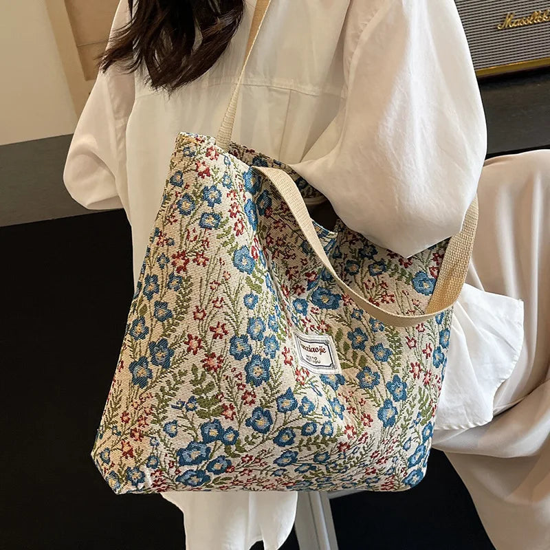 Floral Corduroy Tote Bag | Small & Large