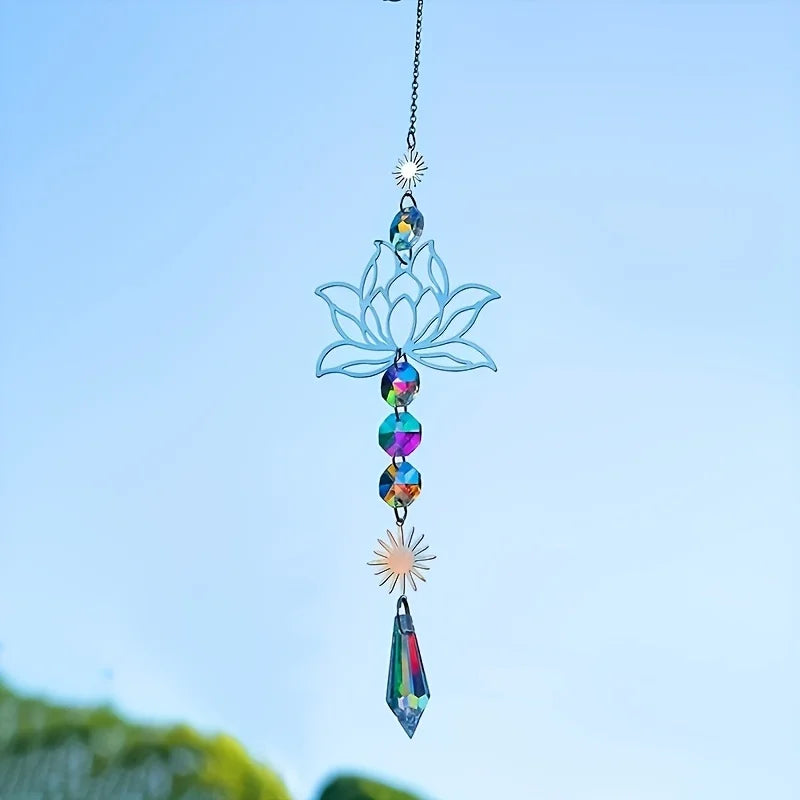 Metal Lotus Crystal Suncatcher Charm Pendant