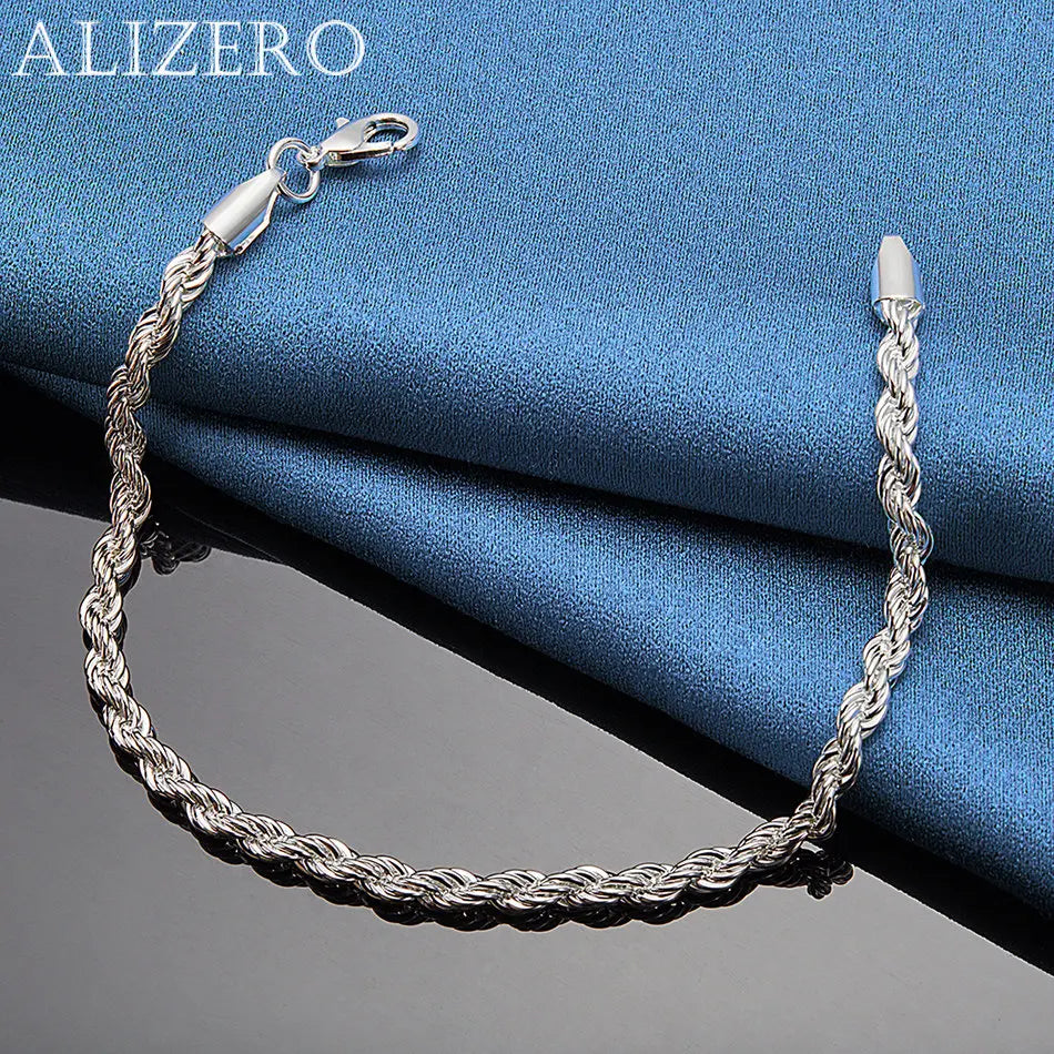 925 Sterling Silver 4mm Twist Rope Chain Bracelet – Classic Fine Jewelry for Women