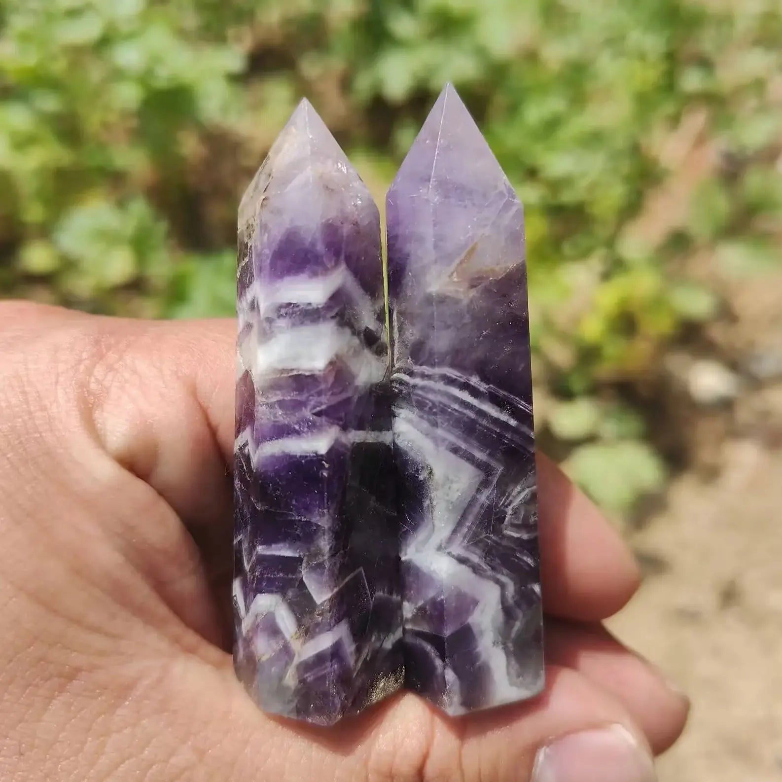 Natural Dream Amethyst Crystal Tower — Chevron Quartz Healing Wand Point