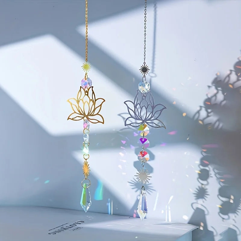 Metal Lotus Crystal Suncatcher Charm Pendant