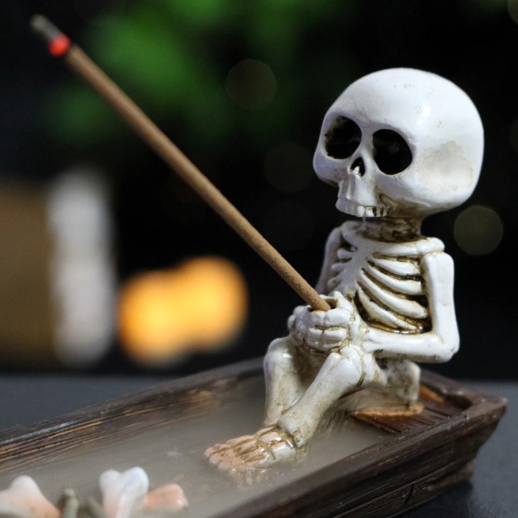 Skeleton Aromatherapy Canoe | Halloween Incense Holder | Spooky Resin Home Decor