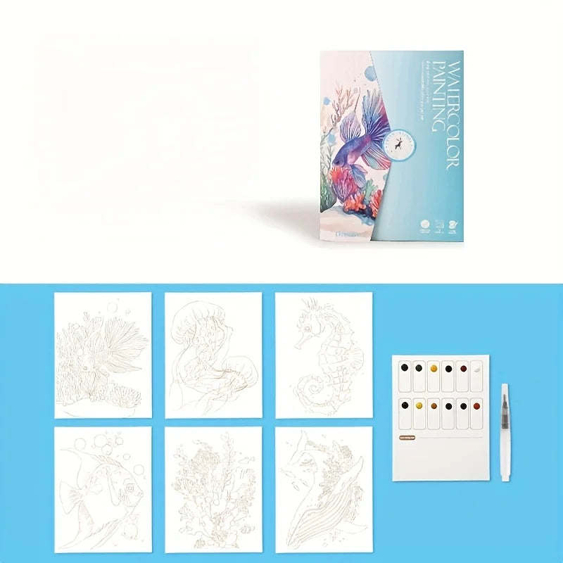 Adult Watercolor Coloring Book with Painting Tools | Landscape & Floral Patterns