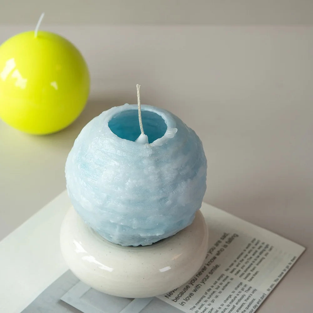 Handmade Spherical Aromatherapy Candle — Rotating Line Art Design