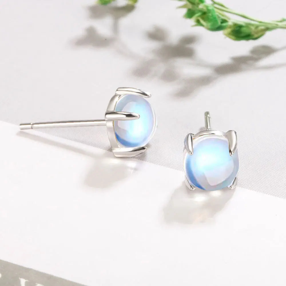 Moonstone Crystal Stud Earrings | 925 Sterling Silver | 5mm & 6mm