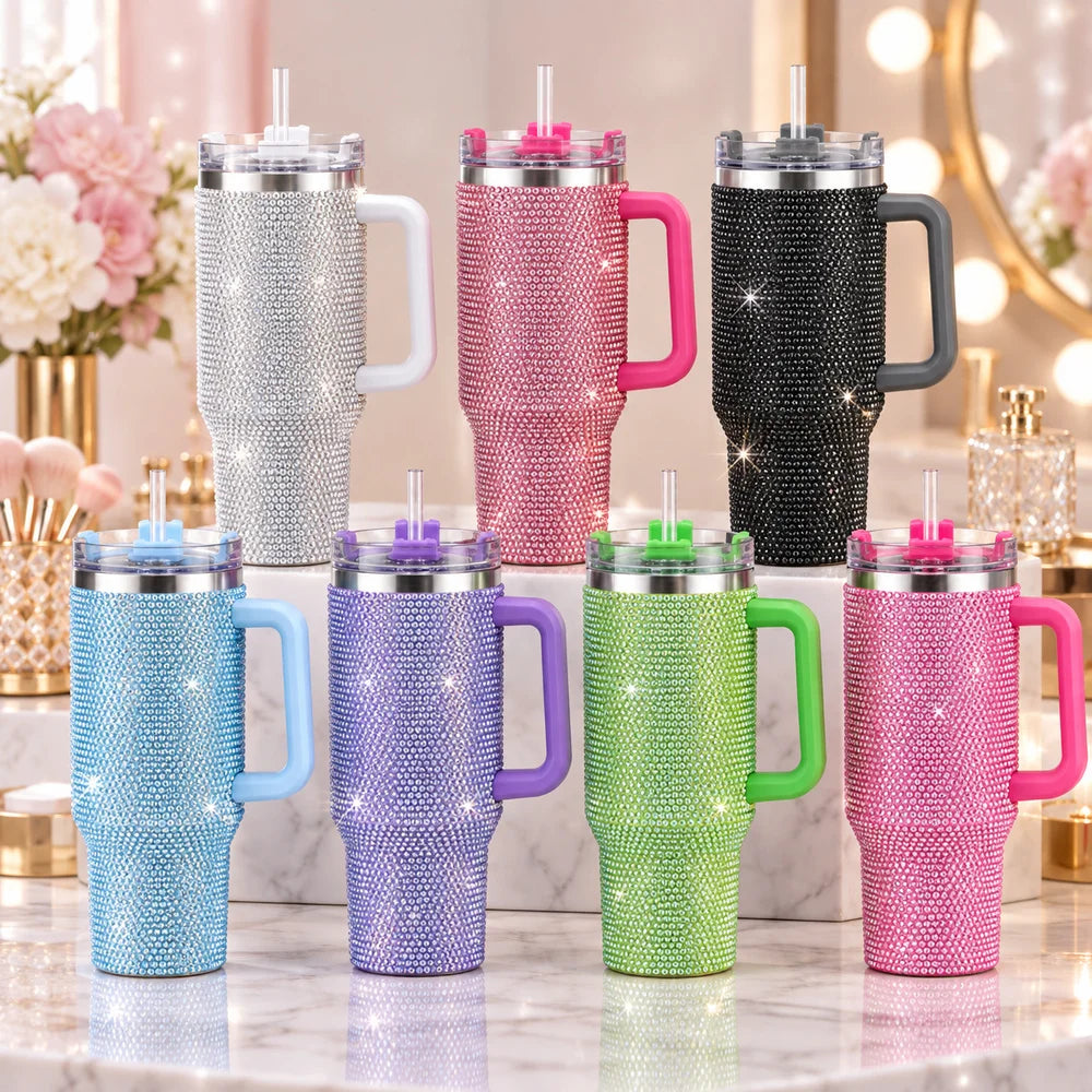 Rhinestone Sparkle Insulated Tumbler with Handle | 40 oz