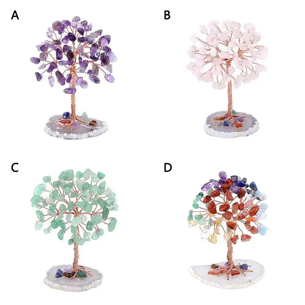 Crystal Money Tree — Feng Shui Gemstone Tree with Agate Slice Base
