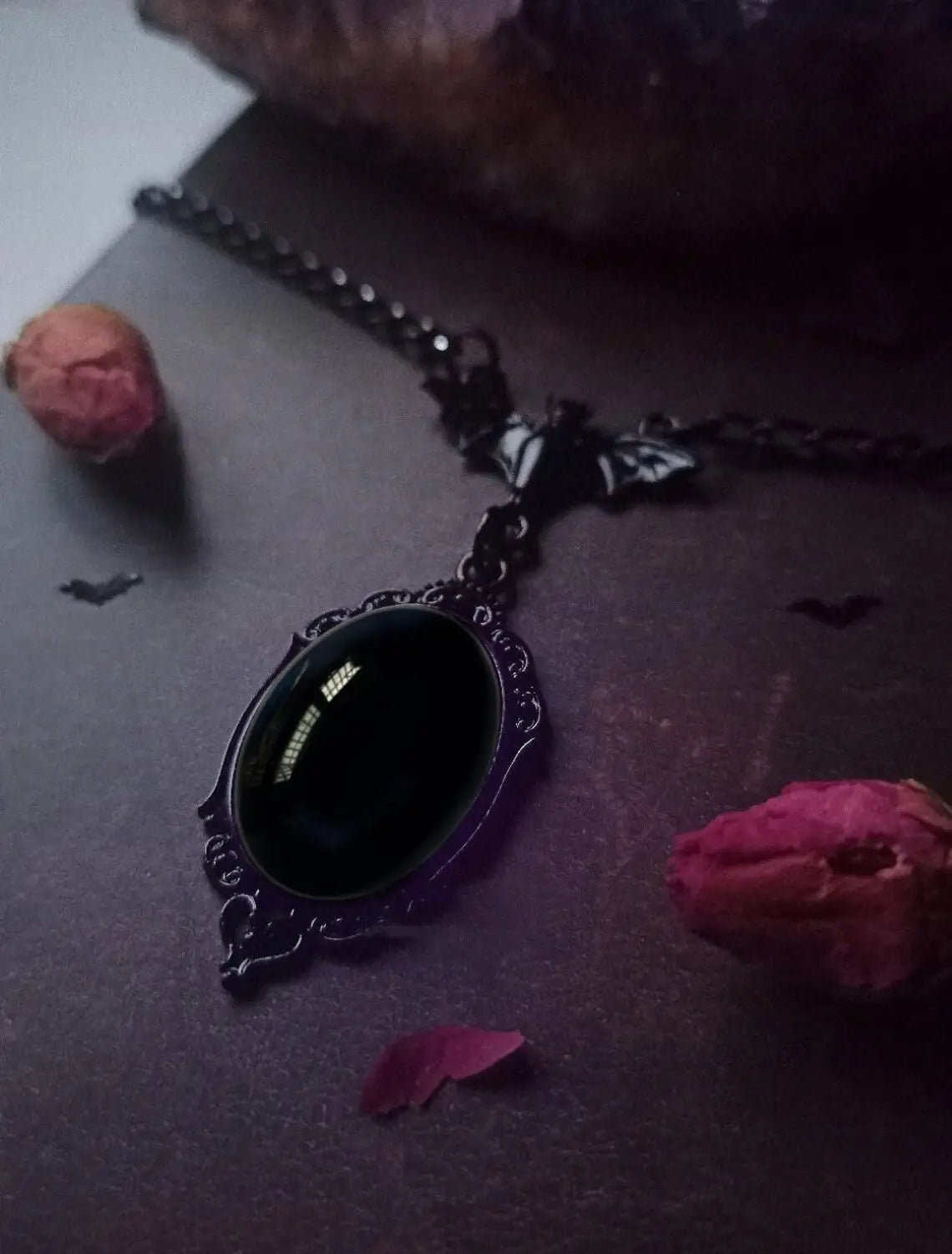 Vampire Bat Blood Cameo Pendant Necklace