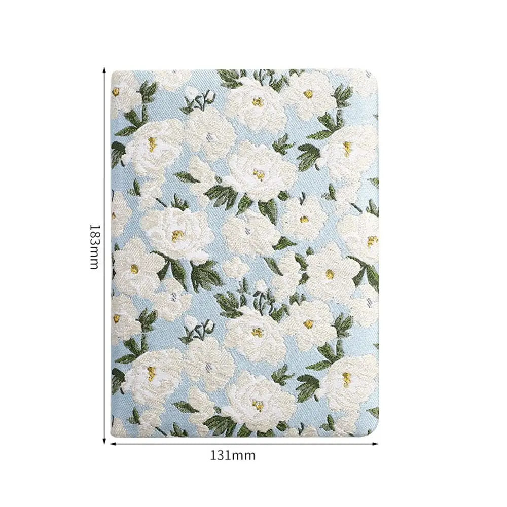 Vintage Embroidered Fabric Notebook | Matte Cotton Cover Journal in Tulip & Gardenia