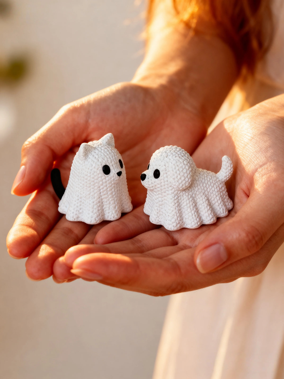 Ghost Cat & Ghost Dog Halloween Statues | Spooky Pet Decor | Set of 2