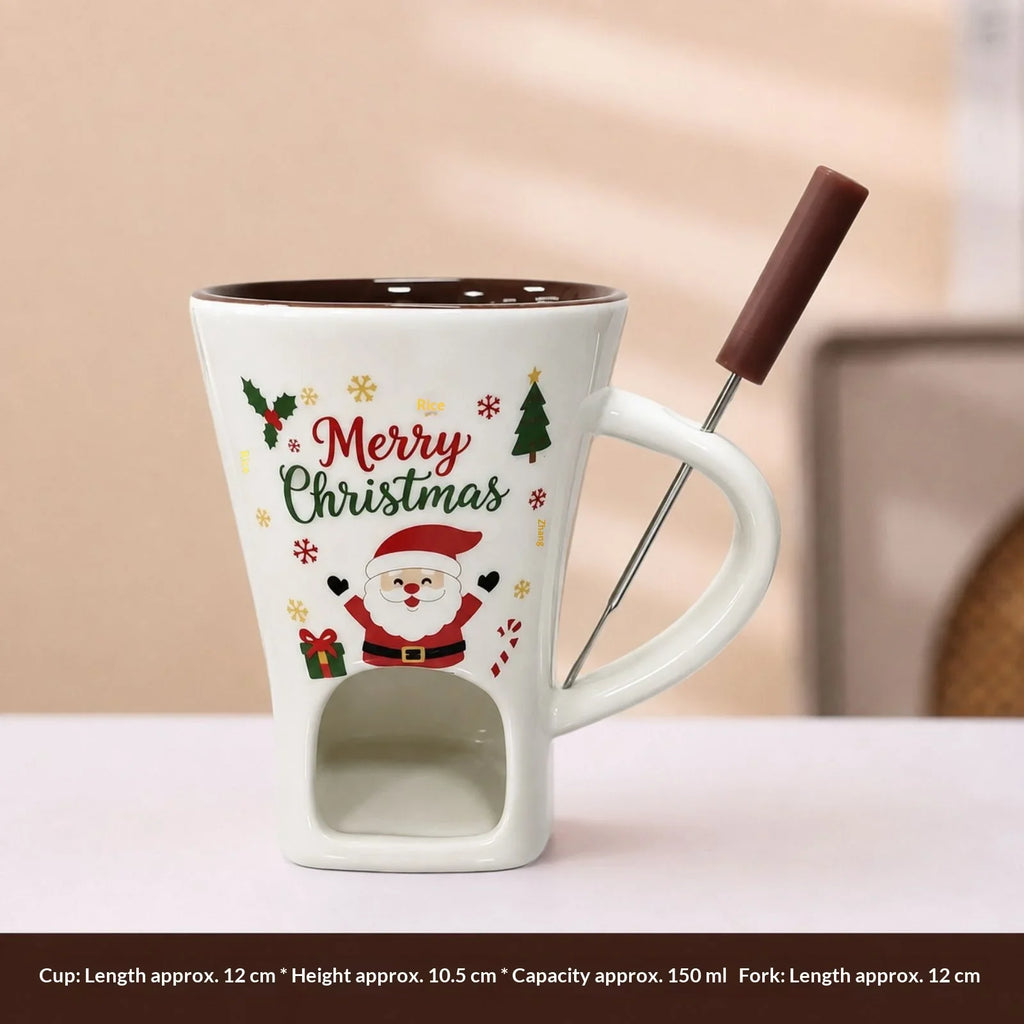 Merry Little Dip Ceramic Christmas Fondue Cup with Fork