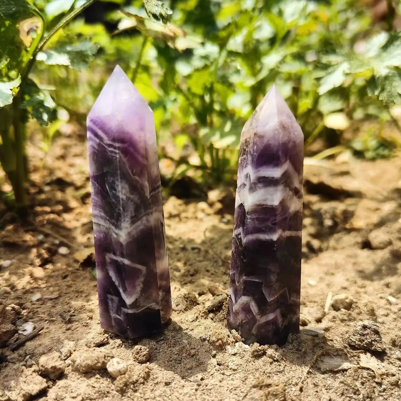 Natural Dream Amethyst Crystal Tower — Chevron Quartz Healing Wand Point