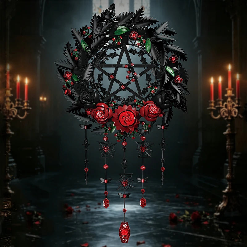 Gothic Rose Dream Catcher Building Block Set — Botanical Brick Art for Home Decor