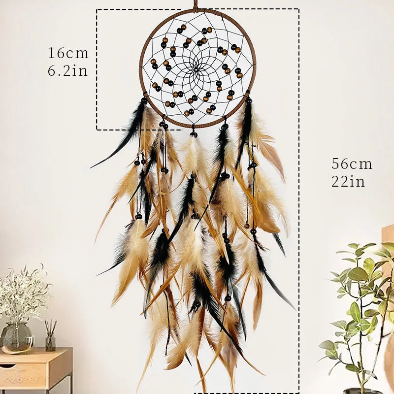 Indian Dream Catcher Wall Hanging | Feather & Bead Boho Wall Decor