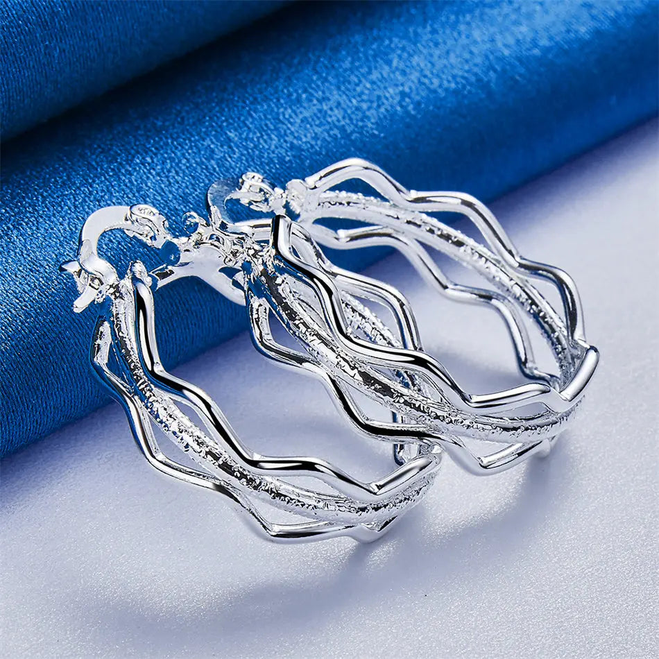 Triple-Layer Wave Hoop Earrings | 27mm Silver