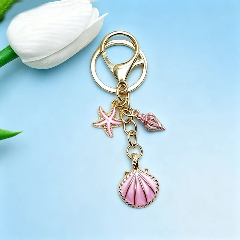 Boho Sea Star & Shell Pearl Bag Charm – Summer Handbag & Keychain Pendant