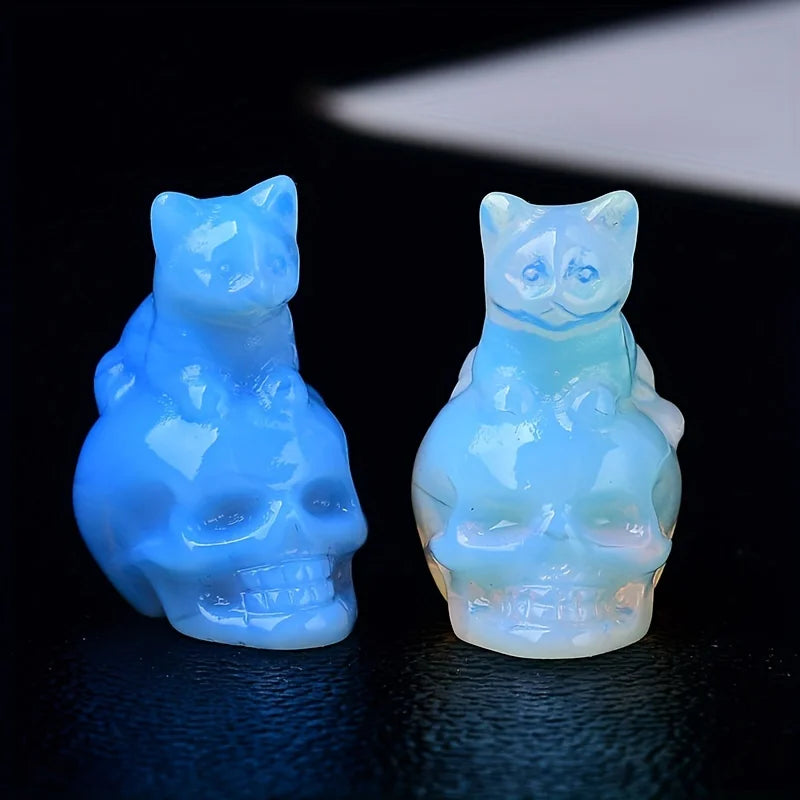 Hand-Carved Crystal Skull Cat Figurine | 1.18" Mini Crystal Cat
