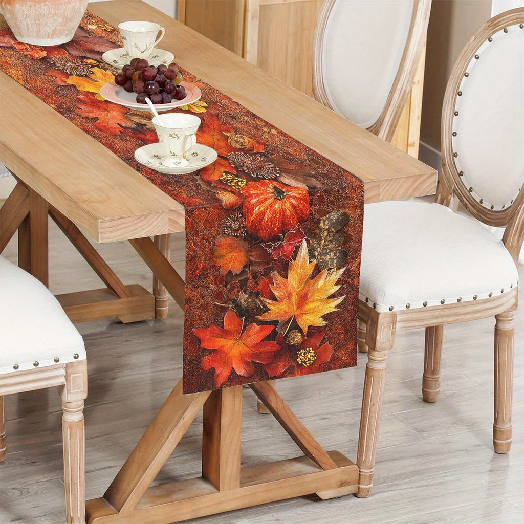 Autumn Harvest Table Runner | Pumpkins & Maple Leaves