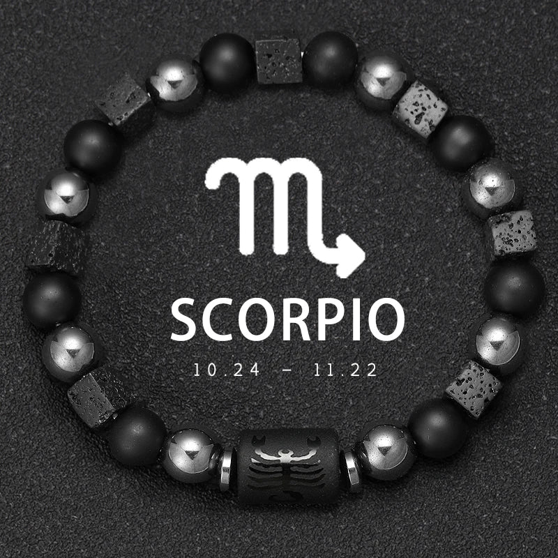 Zodiac Sign Volcanic Stone Bead Bracelet