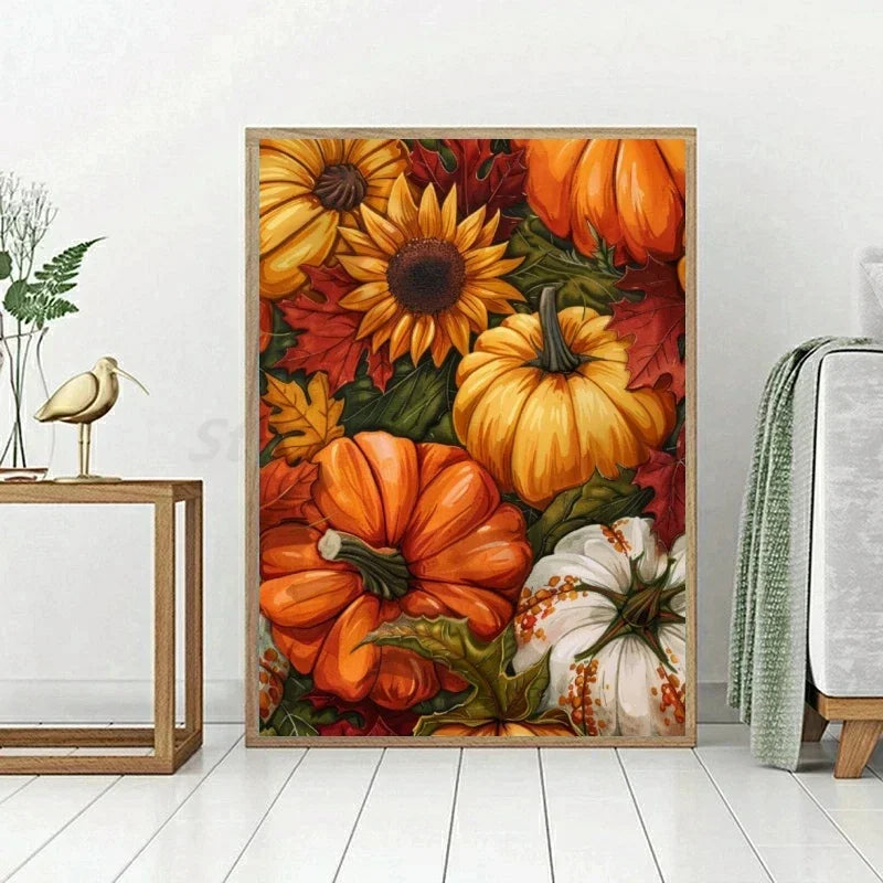 Halloween Pumpkin & Autumn Scenery 5D Diamond Painting Kit — Full Round Drill DIY Craft
