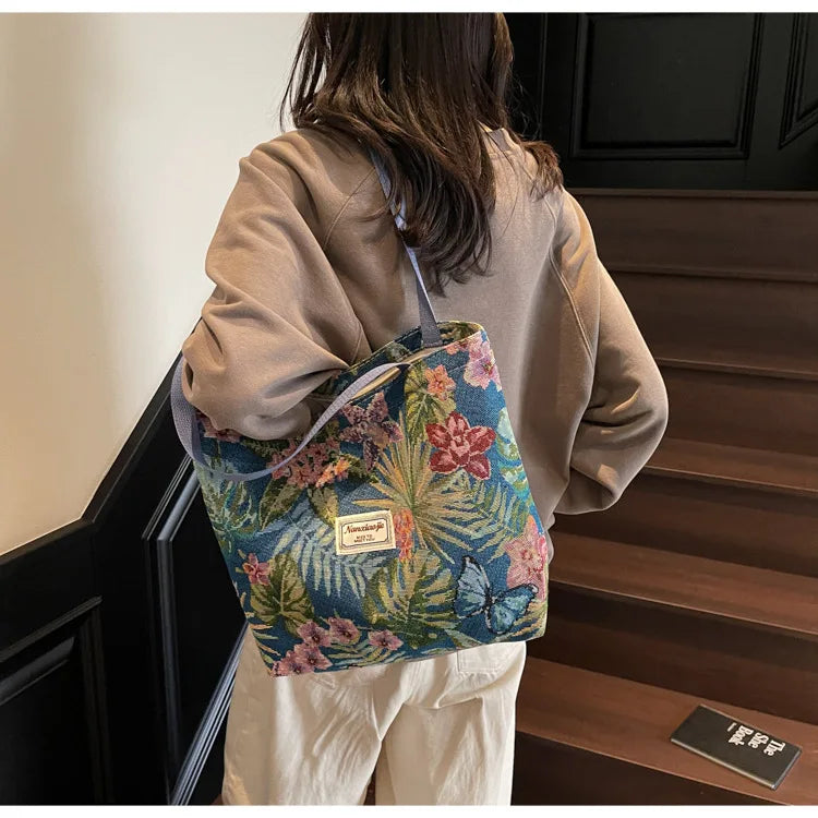 Floral Canvas Shoulder Tote | Four Colors & Two Sizes