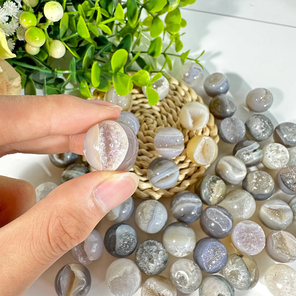 Natural Agate Geode Sphere | Earthy Crystal Ball for Healing & Décor