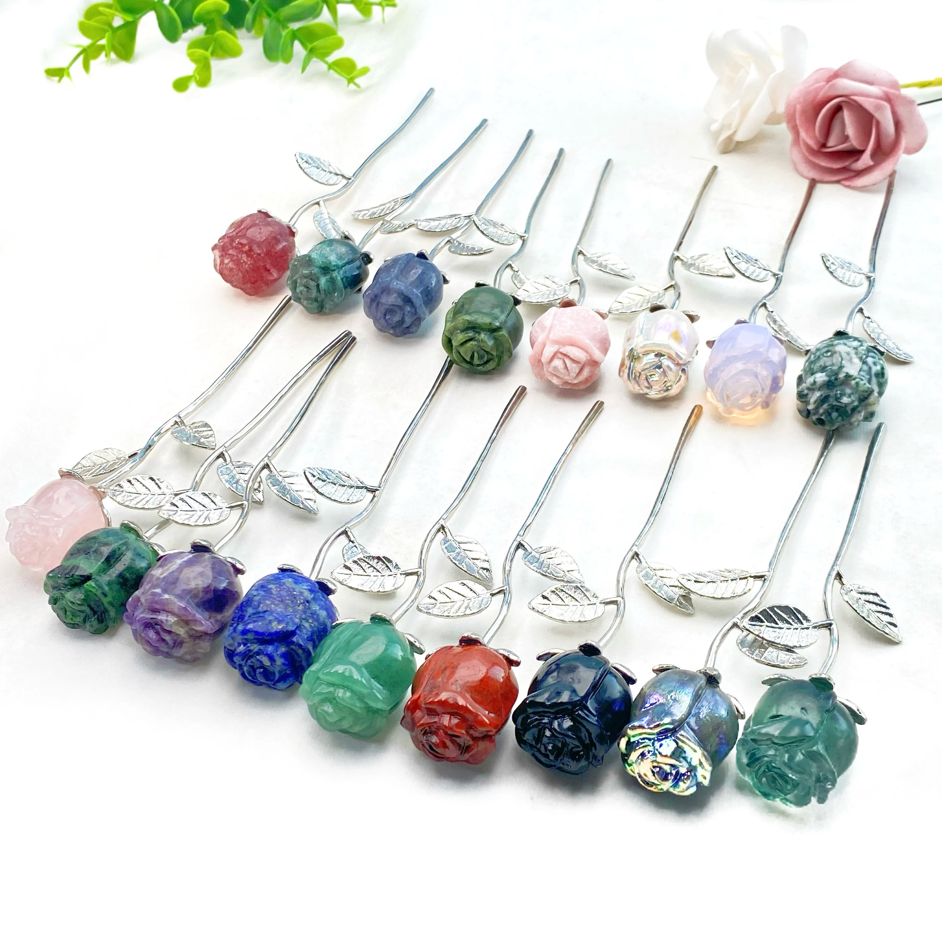Crystal Carved Rose Flower — Natural Gemstone Rose Gift