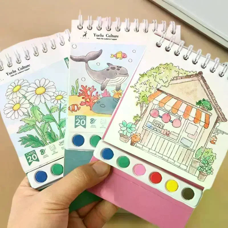 DIY Watercolor Painting Workbook Kit | 20 Sheets, 6 Pigments & Brush Included