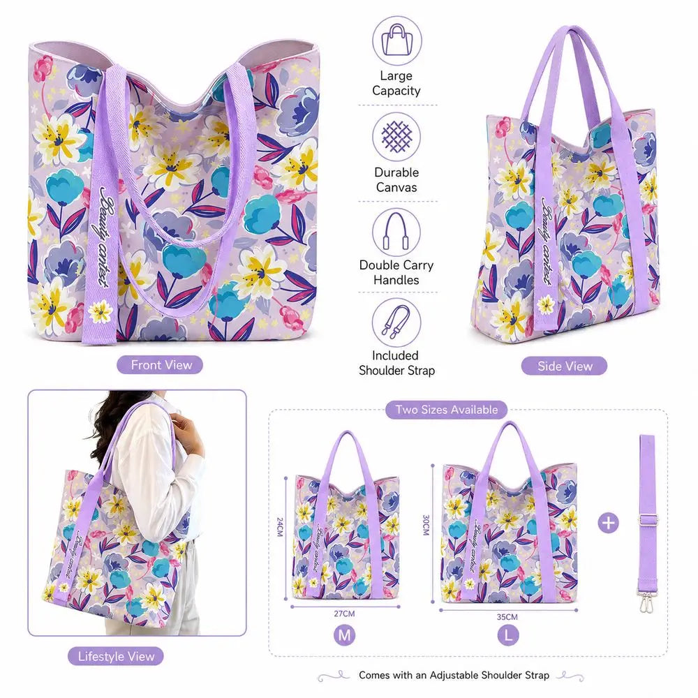 Floral Canvas Tote Bag | Large or Lunch-Bag Size