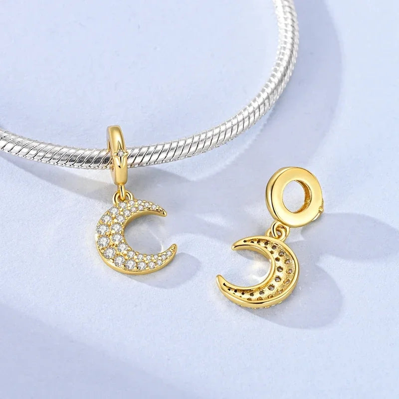 Moon & Sun Celestial Charms – 925 Sterling Silver Zircon Bracelet Pendants