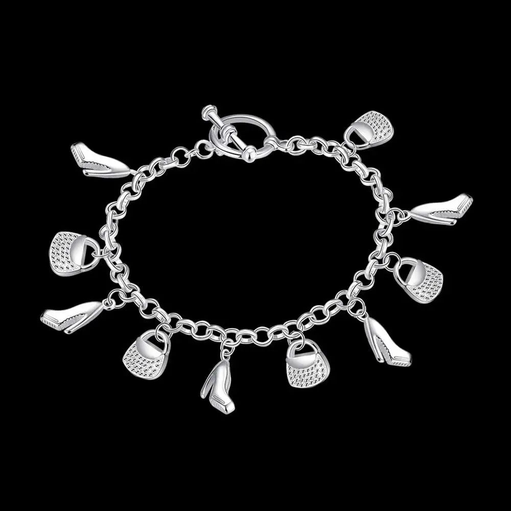 925 Sterling Silver Shoes & Bags Charm Bracelet – Fashion Jewelry Gift for Women
