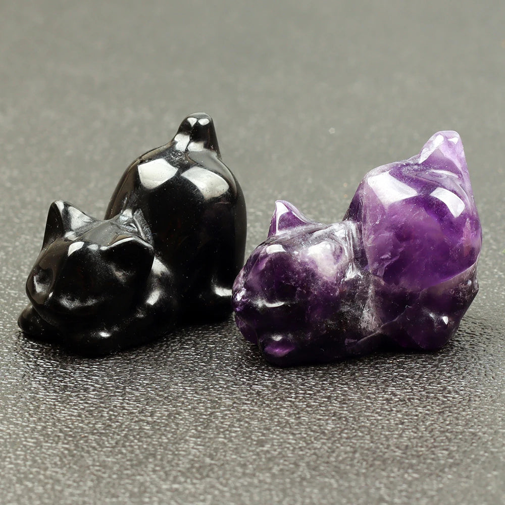 Carved Crystal Cat Figurine — Natural Stone Chakra Decor