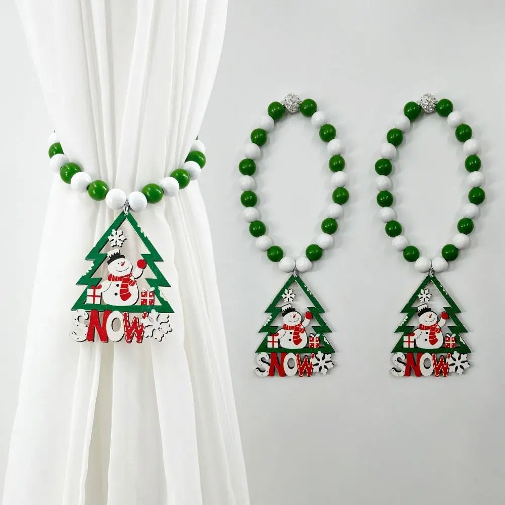 Christmas Curtain Tiebacks | Boho Wooden Bead Holdbacks in 4 Festive Colors