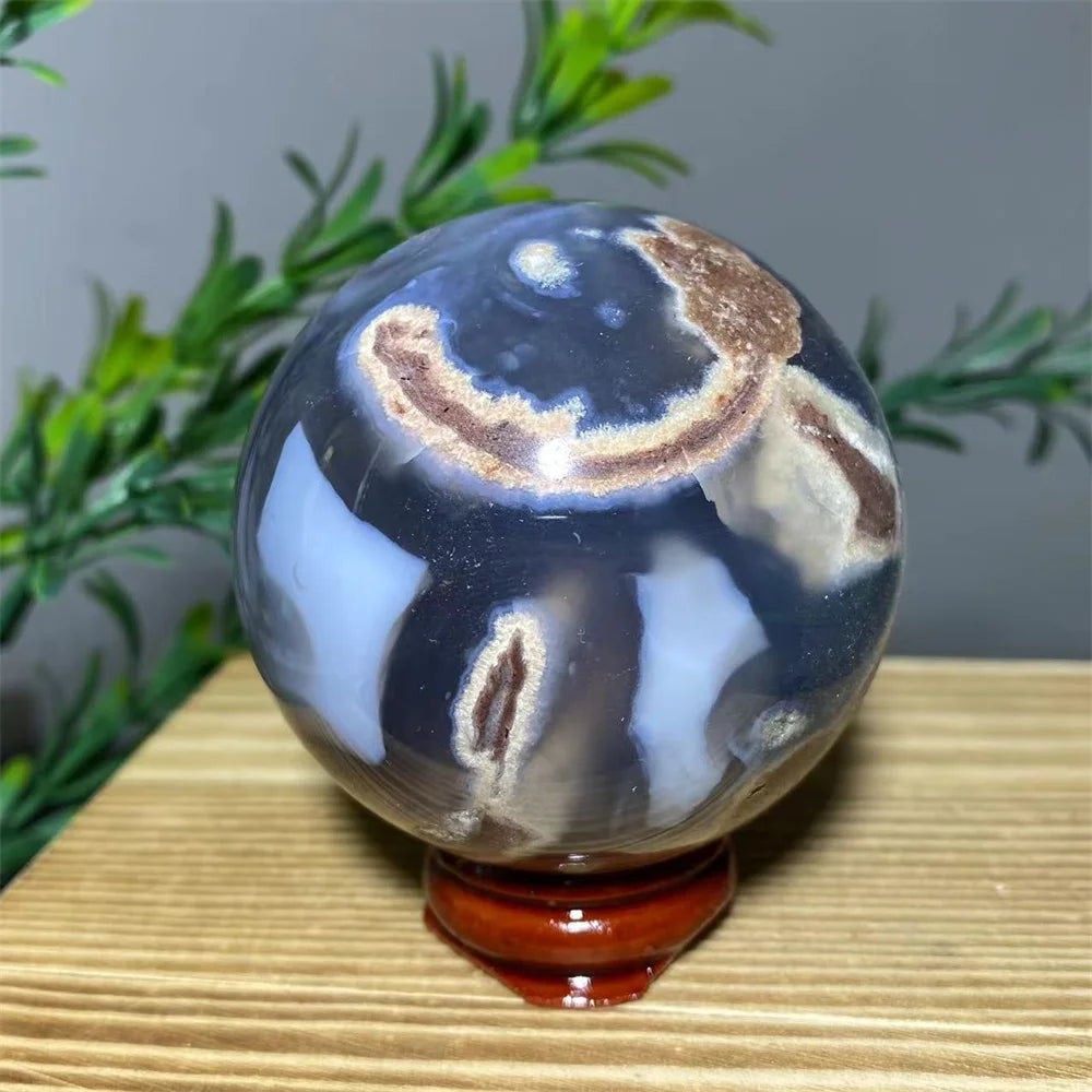 Natural Agate Crystal Sphere with Stand | Hand-Selected · Unique Flash Stone