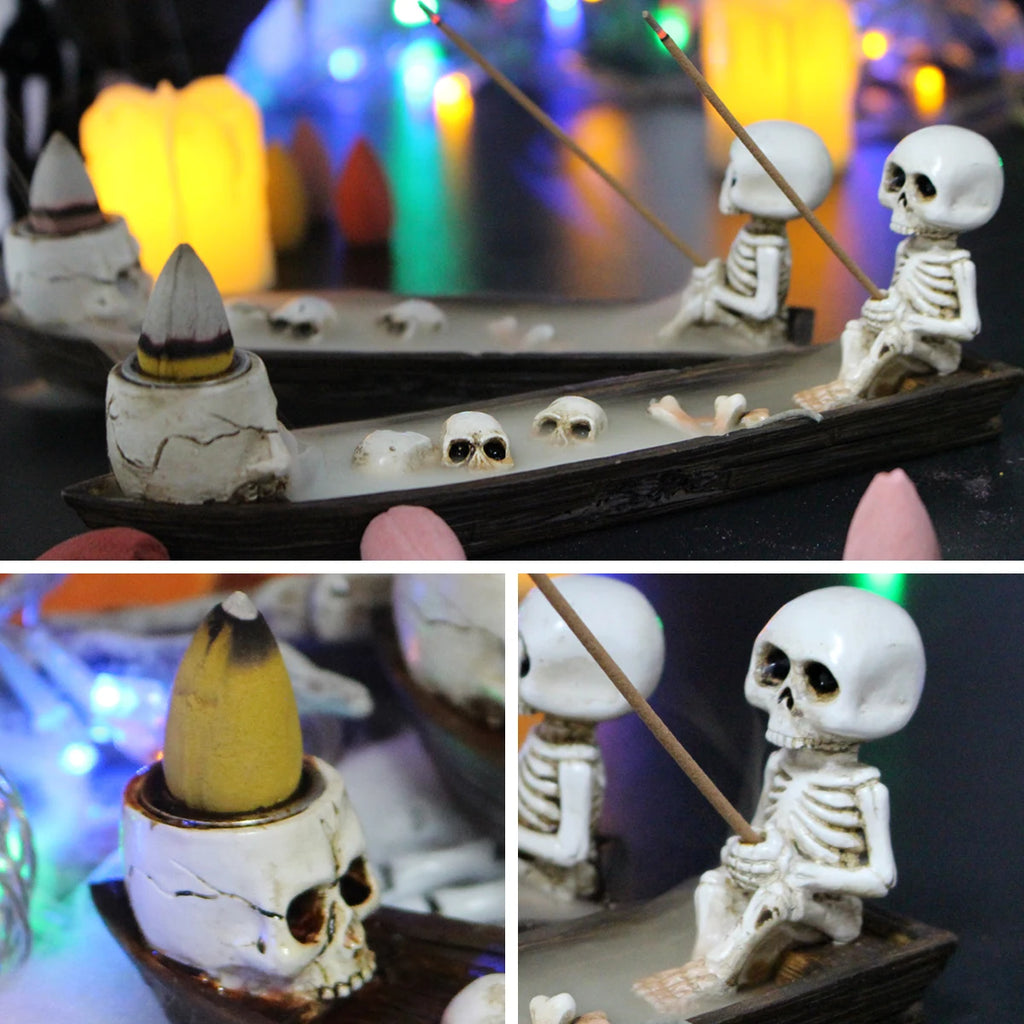 Skeleton Aromatherapy Canoe | Halloween Incense Holder | Spooky Resin Home Decor