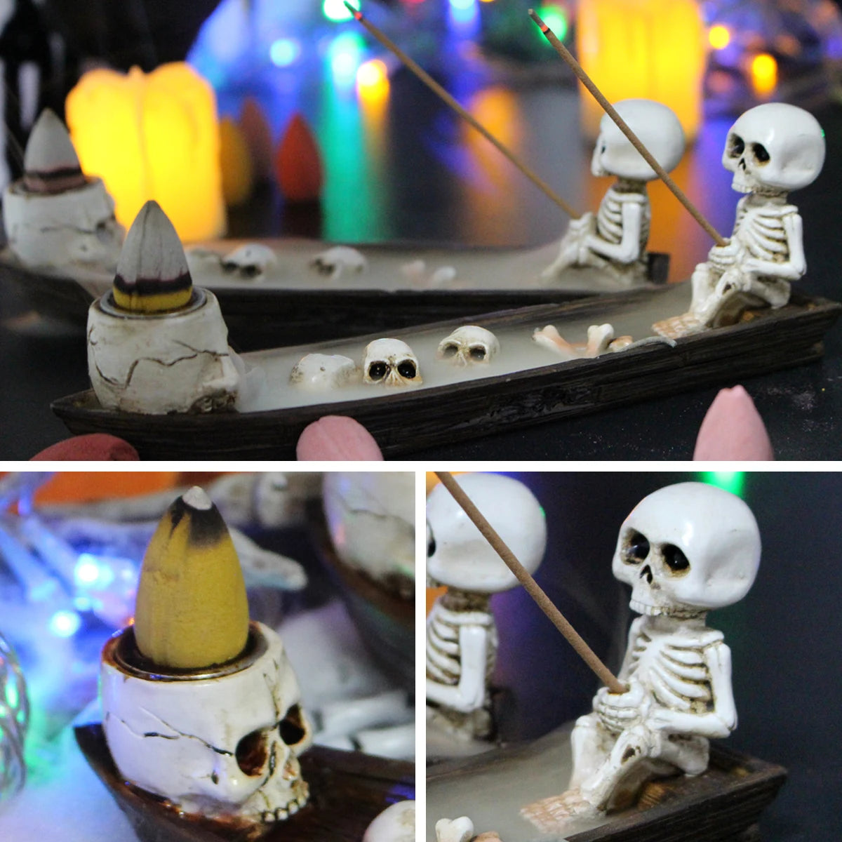 Skeleton Aromatherapy Canoe | Halloween Incense Holder | Spooky Resin Home Decor