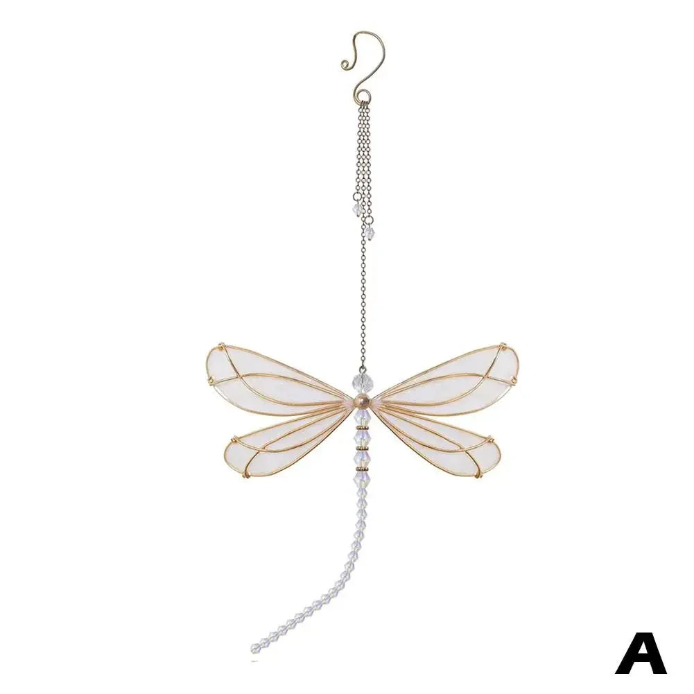 Golden Dragonfly Crystal Suncatcher Wind Chime Pendant
