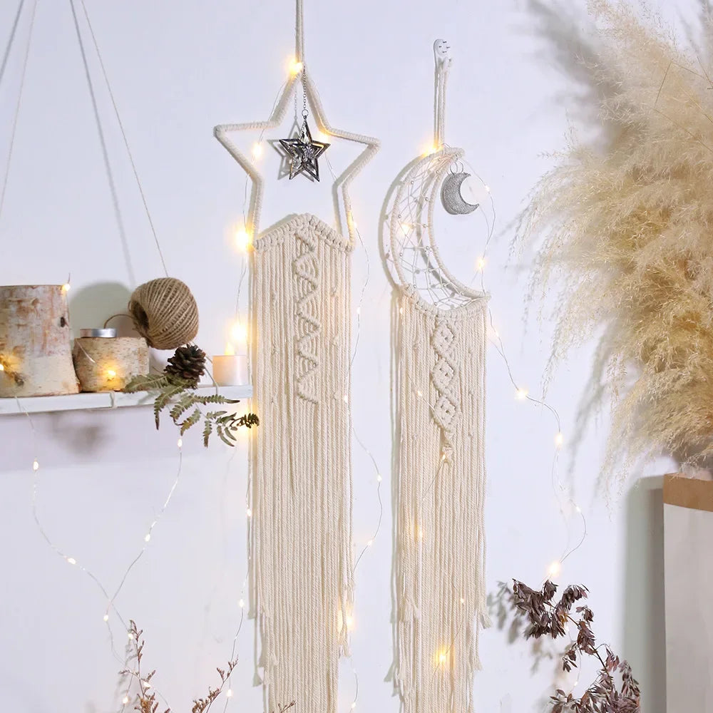 Bohemian Hand-Woven Dream Catcher | Owl, Moon & Star Wall Decor