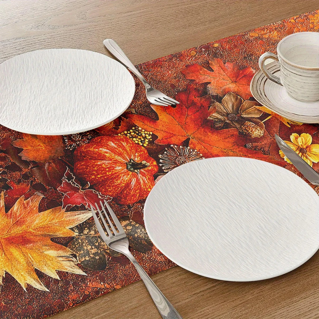 Autumn Harvest Table Runner | Pumpkins & Maple Leaves