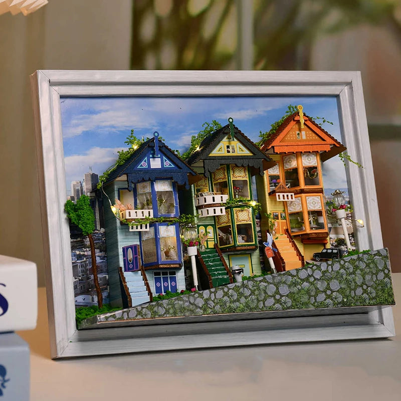 DIY European Cottage Miniature Dollhouse Kit – 3D Wooden Building Model for Adults