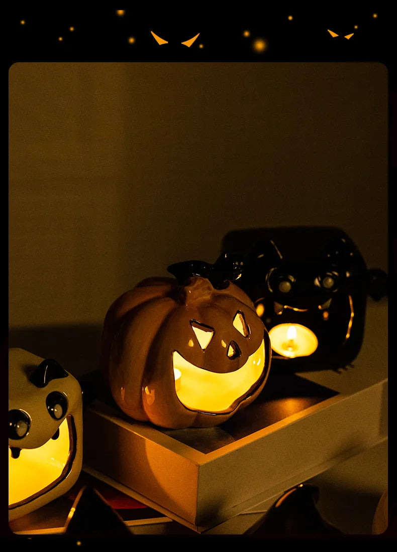Halloween Ceramic Tealight Holder | Pumpkin, Witch & Monster Candle Holders