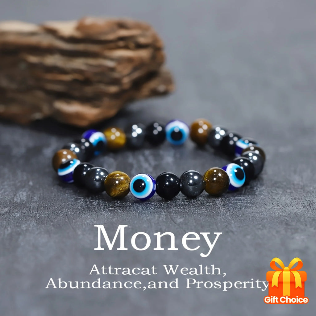 Money Intention & Blue Evil Eye Stretch Bracelet