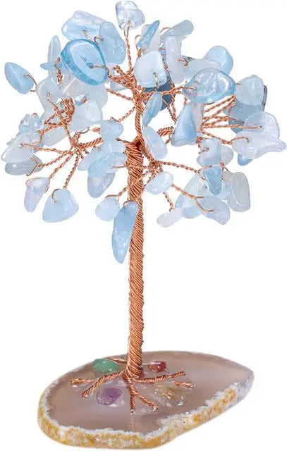 Mini Crystal Tree on Natural Agate Slice Base | Wire-Wrapped Healing Stone Desk Decor