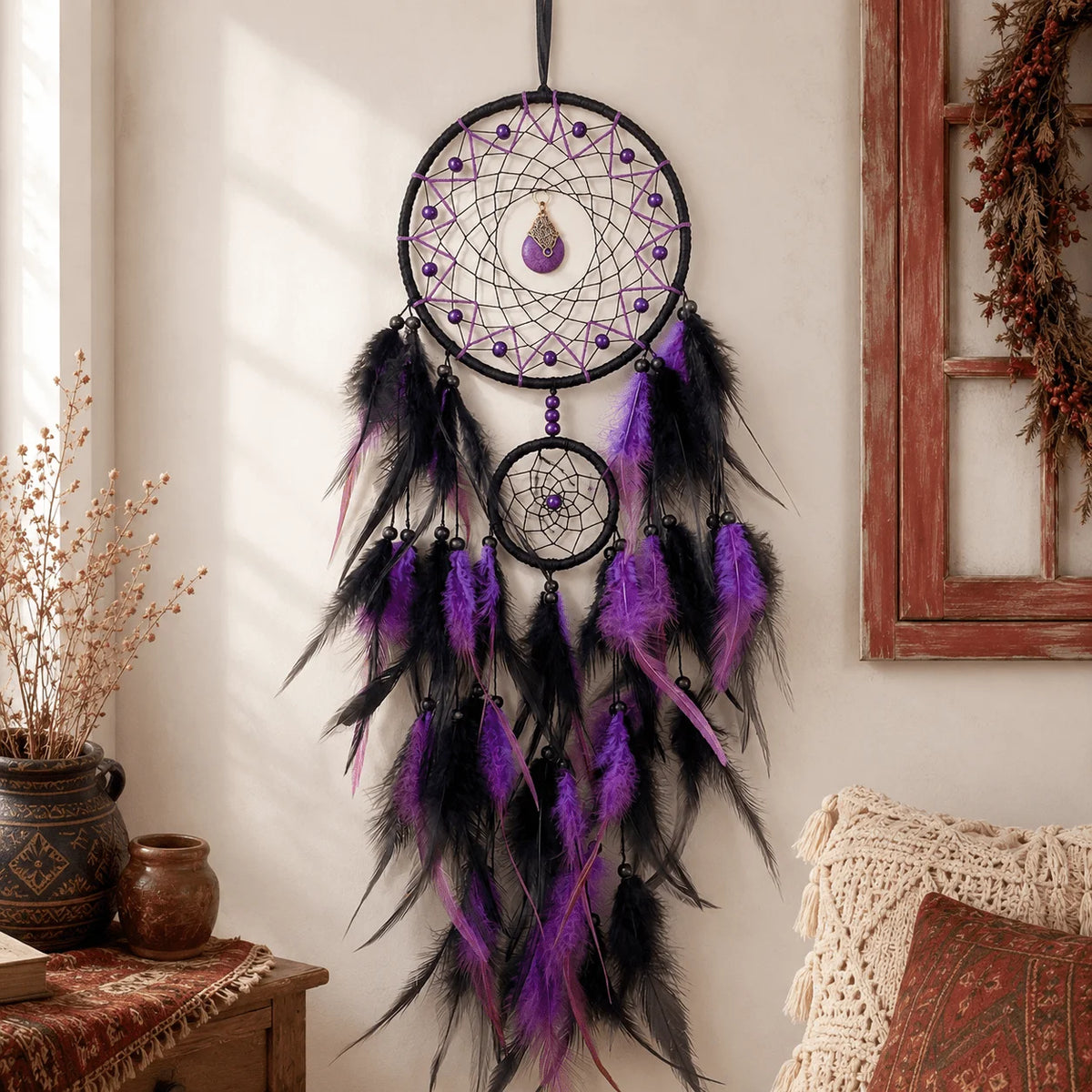 Boho Handmade Dreamcatcher | Tribal Wall & Window Hanging in 3 Colors