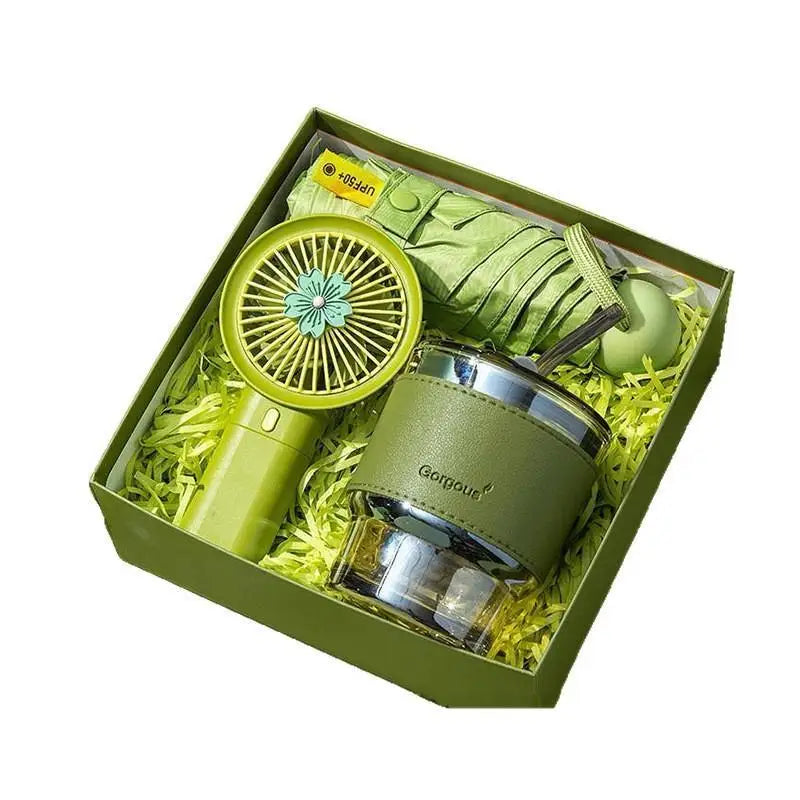 3-in-1 Summer Gift Set | Bottle, Fan & Umbrella