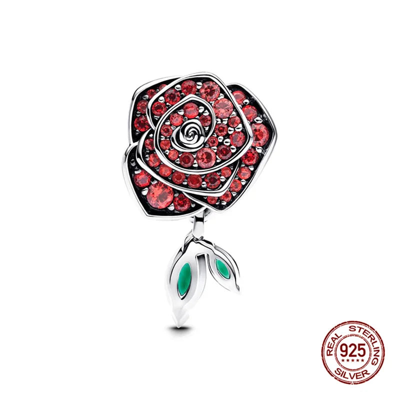 925 Sterling Silver Floral Charm Bead | Roses, Flowers & Lucky Clover for Bracelets & Necklaces