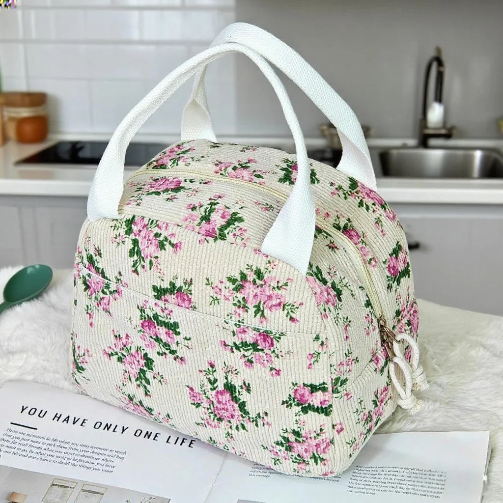 Quilted Floral Lunch Bag | Reusable Picnic & Travel Tote